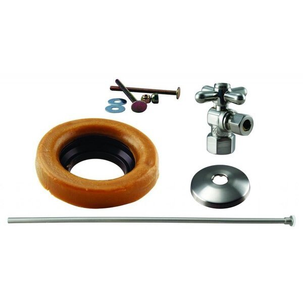 Toilet Kit W/ 1/4-Turn 1/2 in IPS Stop and Wax Ring, Cross Handle in Satin Nickel, Westbrass, Mfr#: D1615TBX-07